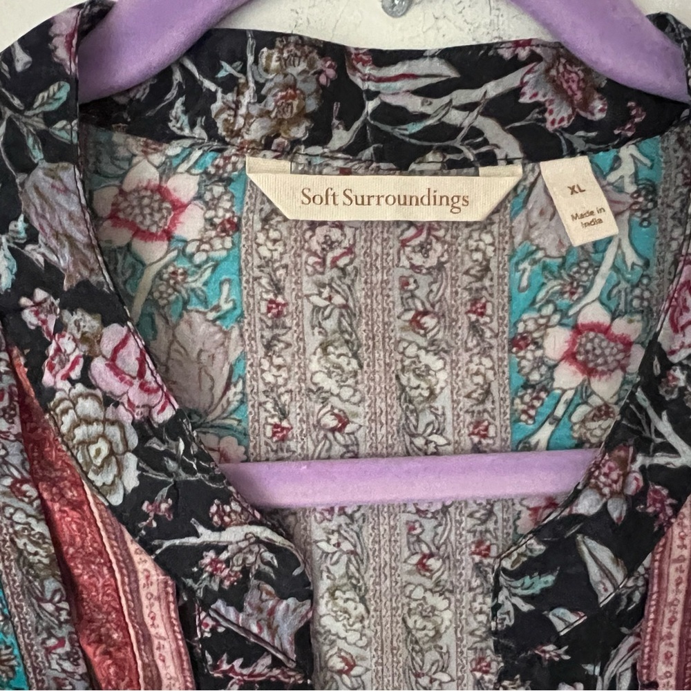 Soft Surroundings Multicolor Floral Stripe Button-Front Blouse - Picture 7 of 13